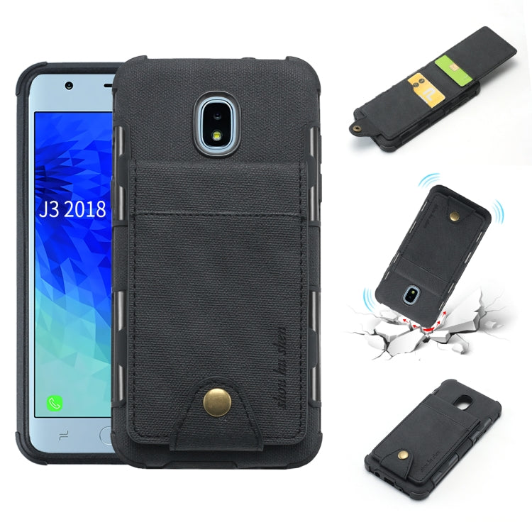 For Galaxy J3 (2018) Cloth Texture + TPU Shockproof Protective Case with Vertical Flip Card Slots