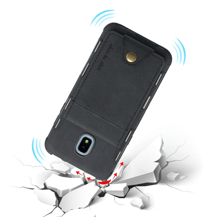 For Galaxy J3 (2018) Cloth Texture + TPU Shockproof Protective Case with Vertical Flip Card Slots