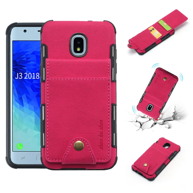 For Galaxy J3 (2018) Cloth Texture + TPU Shockproof Protective Case with Vertical Flip Card Slots