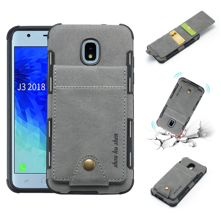 For Galaxy J3 (2018) Cloth Texture + TPU Shockproof Protective Case with Vertical Flip Card Slots