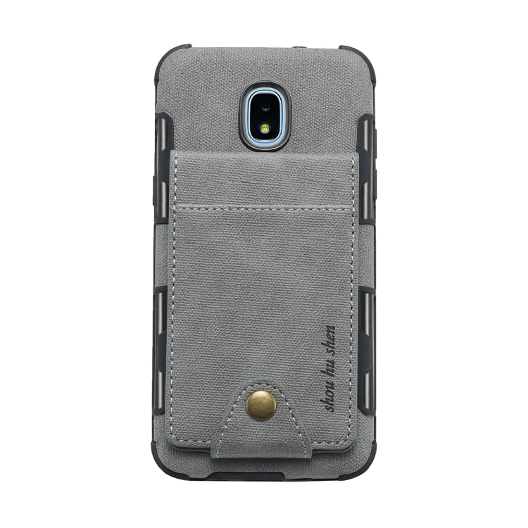 For Galaxy J3 (2018) Cloth Texture + TPU Shockproof Protective Case with Vertical Flip Card Slots