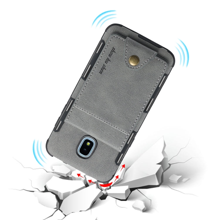 For Galaxy J3 (2018) Cloth Texture + TPU Shockproof Protective Case with Vertical Flip Card Slots