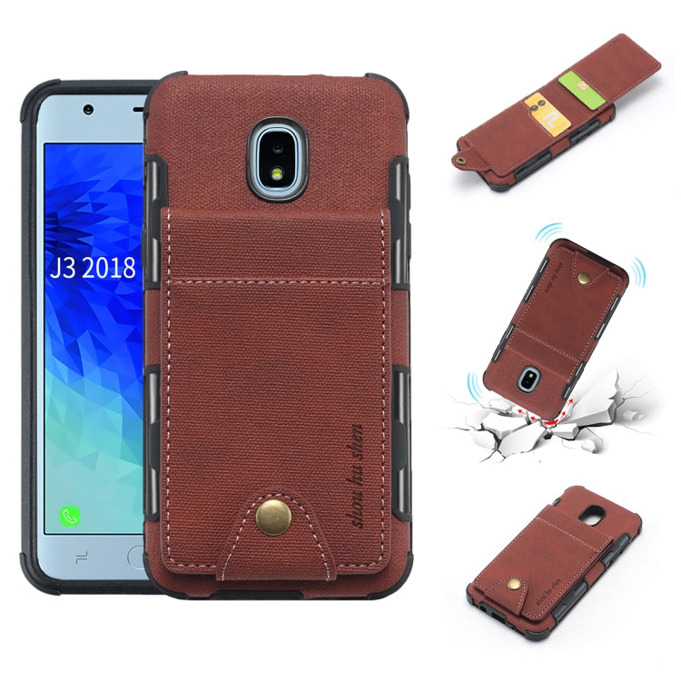 For Galaxy J3 (2018) Cloth Texture + TPU Shockproof Protective Case with Vertical Flip Card Slots