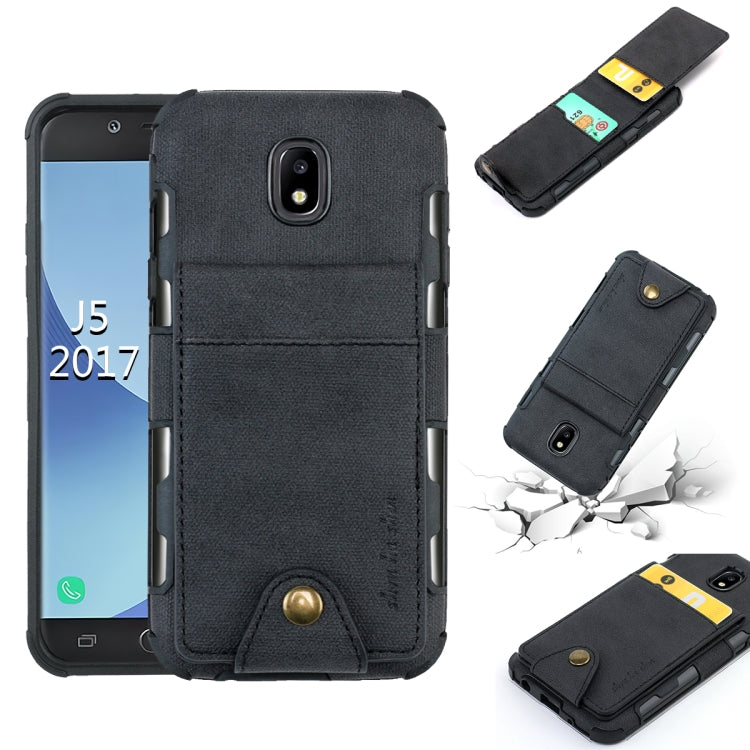 For Galaxy J5 (2017) Cloth Texture + TPU Shockproof Protective Case with Vertical Flip Card Slots