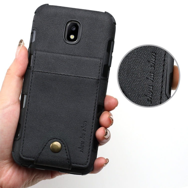 For Galaxy J5 (2017) Cloth Texture + TPU Shockproof Protective Case with Vertical Flip Card Slots