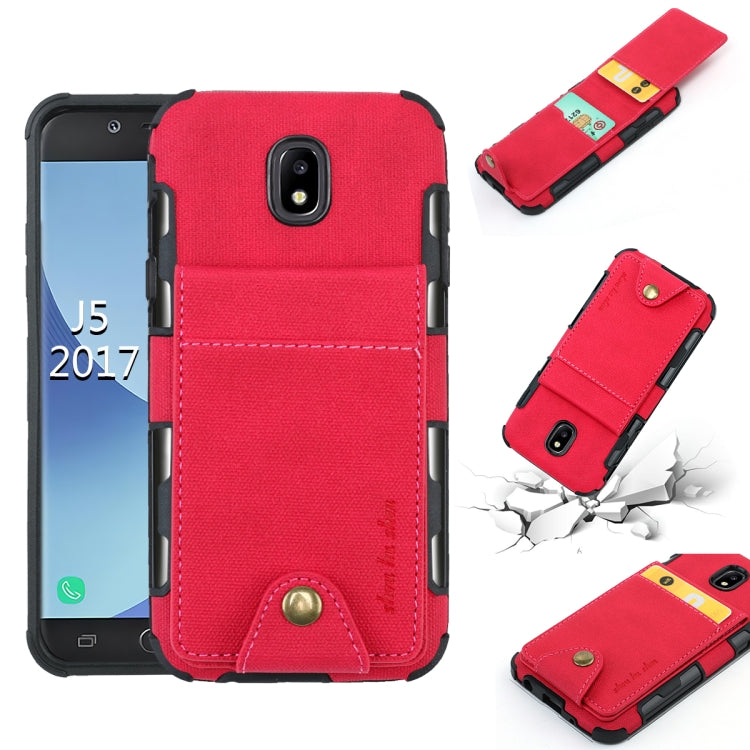 For Galaxy J5 (2017) Cloth Texture + TPU Shockproof Protective Case with Vertical Flip Card Slots