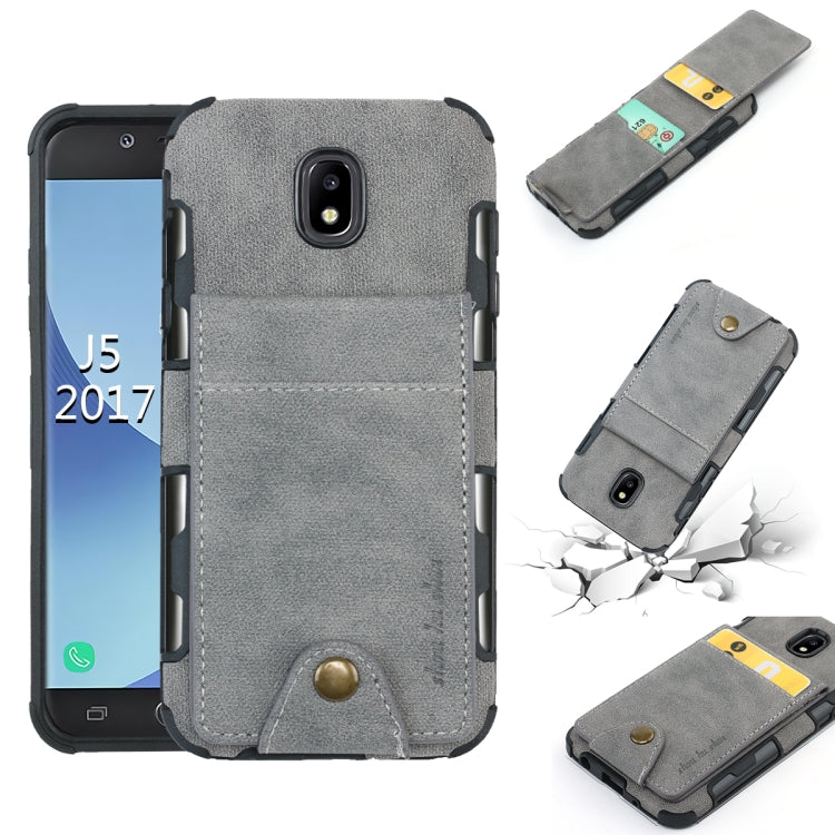 For Galaxy J5 (2017) Cloth Texture + TPU Shockproof Protective Case with Vertical Flip Card Slots
