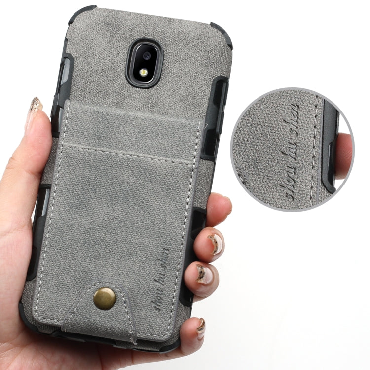 For Galaxy J5 (2017) Cloth Texture + TPU Shockproof Protective Case with Vertical Flip Card Slots