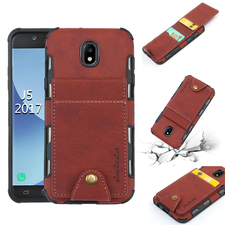 For Galaxy J5 (2017) Cloth Texture + TPU Shockproof Protective Case with Vertical Flip Card Slots