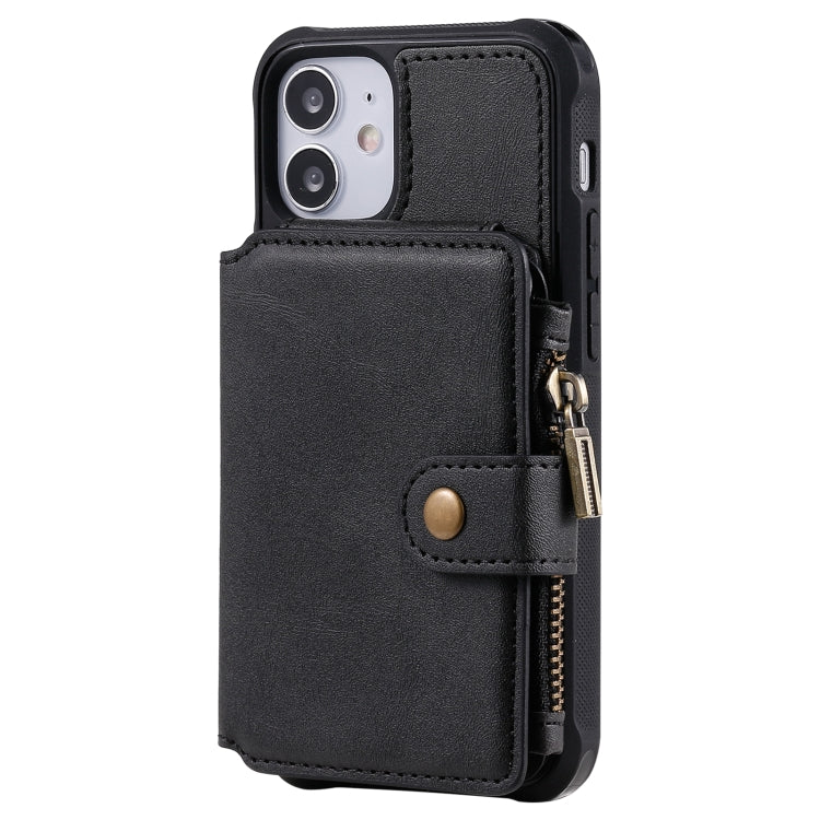 For iPhone 12 mini Zipper Shockproof Protective Case with Card Slots & Bracket & Photo Holder & Wallet Function
