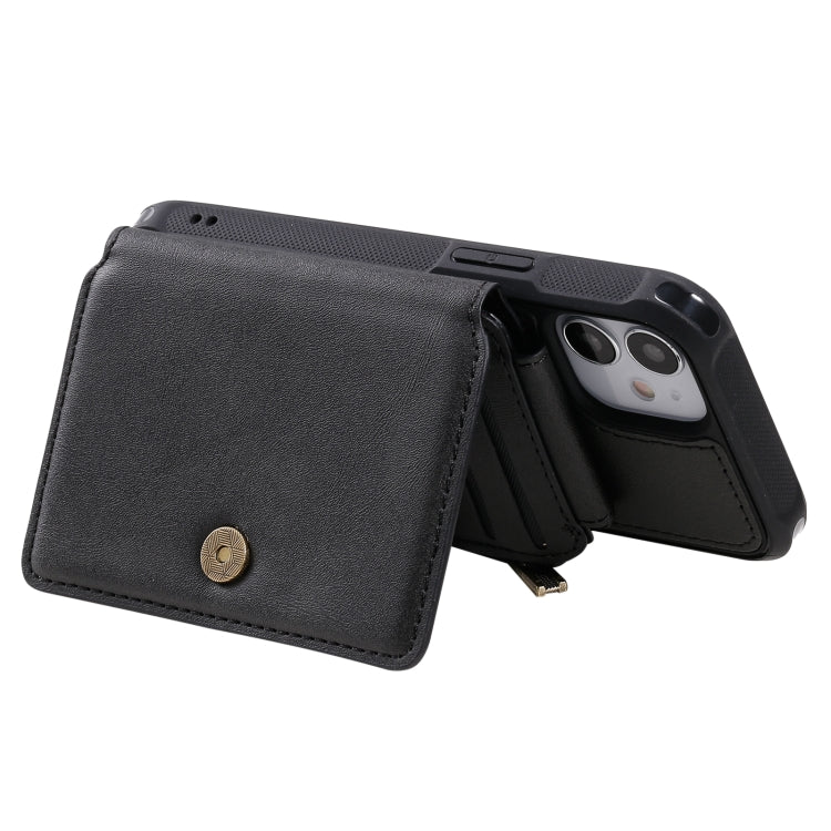 For iPhone 12 mini Zipper Shockproof Protective Case with Card Slots & Bracket & Photo Holder & Wallet Function
