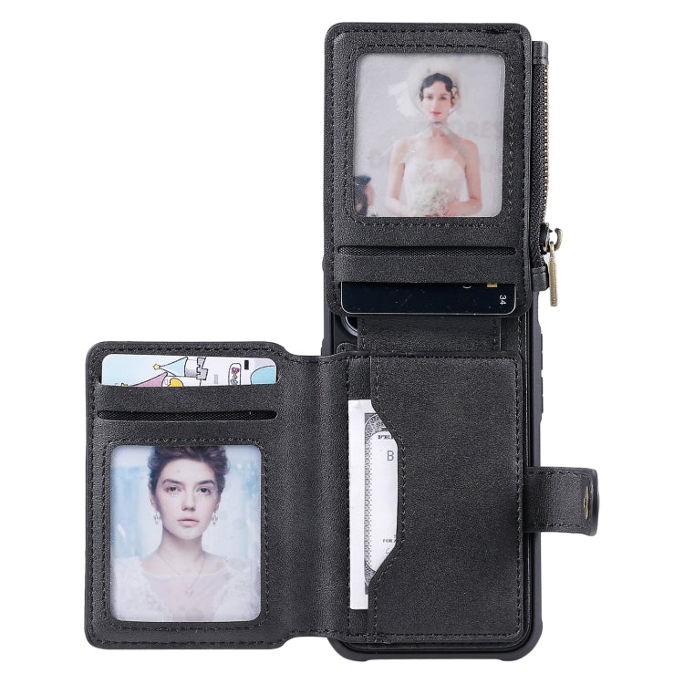 For iPhone 12 mini Zipper Shockproof Protective Case with Card Slots & Bracket & Photo Holder & Wallet Function