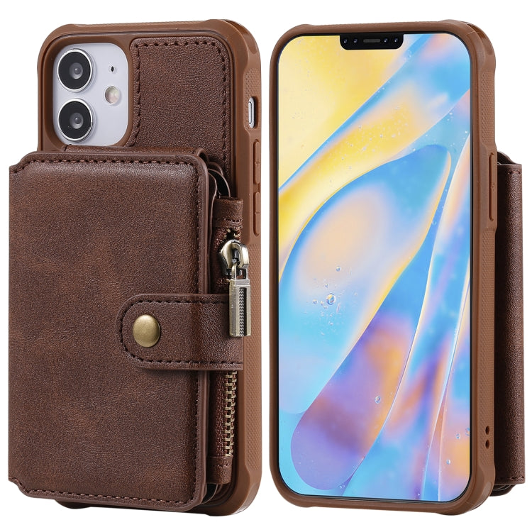 For iPhone 12 mini Zipper Shockproof Protective Case with Card Slots & Bracket & Photo Holder & Wallet Function