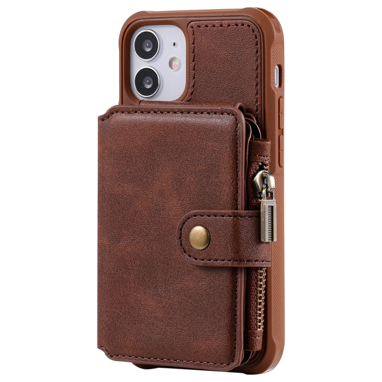 For iPhone 12 mini Zipper Shockproof Protective Case with Card Slots & Bracket & Photo Holder & Wallet Function