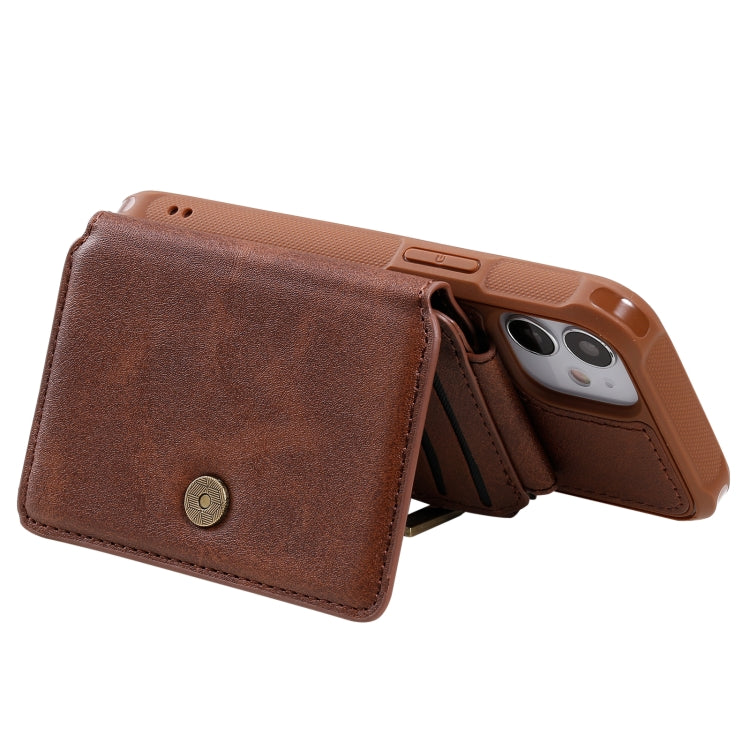 For iPhone 12 mini Zipper Shockproof Protective Case with Card Slots & Bracket & Photo Holder & Wallet Function