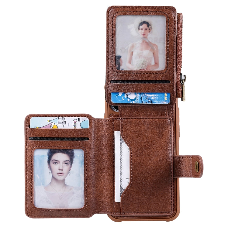 For iPhone 12 mini Zipper Shockproof Protective Case with Card Slots & Bracket & Photo Holder & Wallet Function