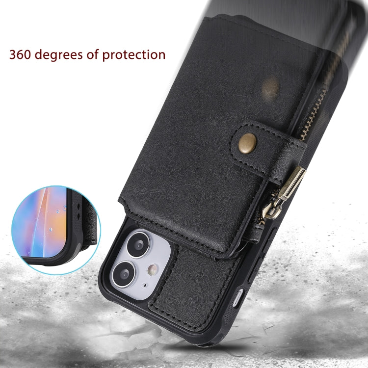 For iPhone 12 mini Zipper Shockproof Protective Case with Card Slots & Bracket & Photo Holder & Wallet Function
