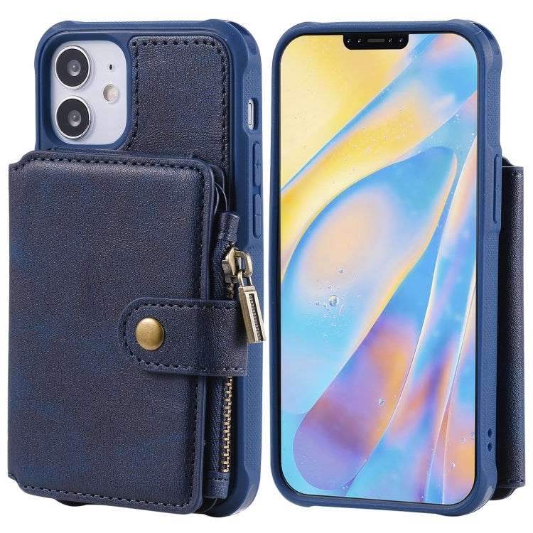 For iPhone 12 mini Zipper Shockproof Protective Case with Card Slots & Bracket & Photo Holder & Wallet Function