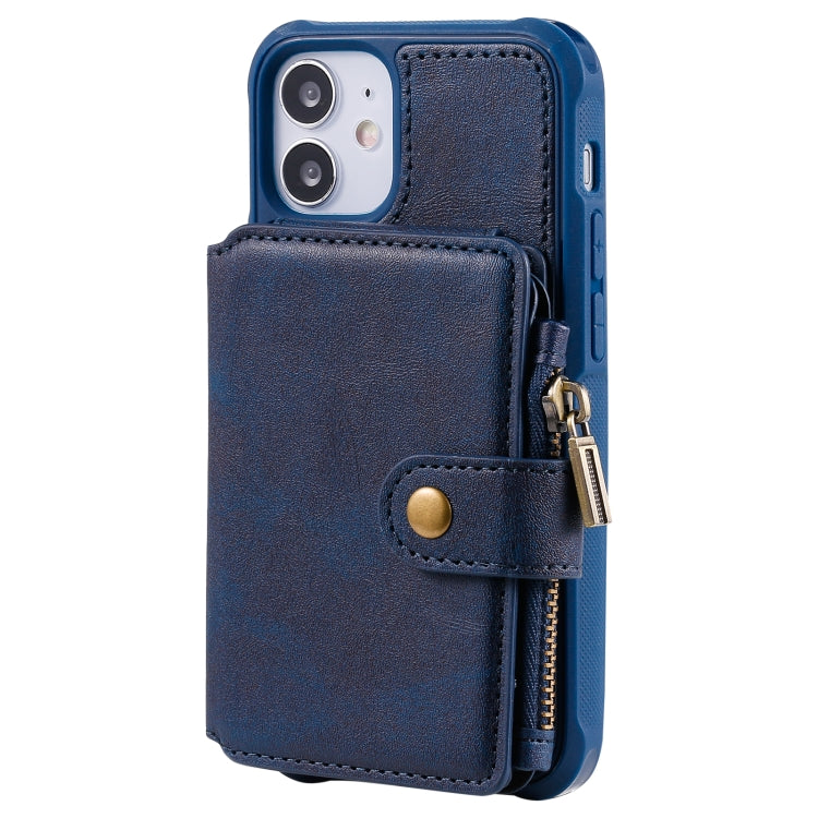 For iPhone 12 mini Zipper Shockproof Protective Case with Card Slots & Bracket & Photo Holder & Wallet Function