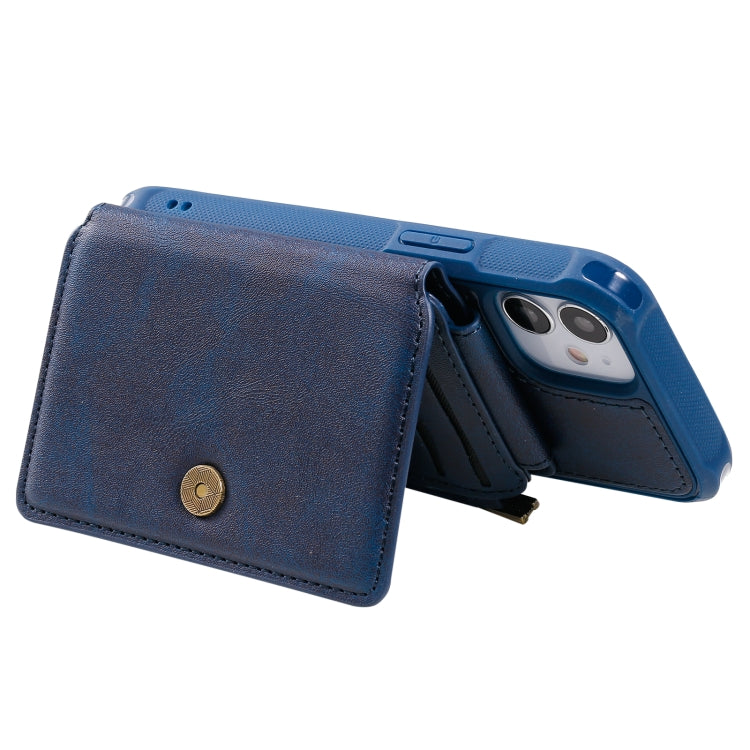 For iPhone 12 mini Zipper Shockproof Protective Case with Card Slots & Bracket & Photo Holder & Wallet Function