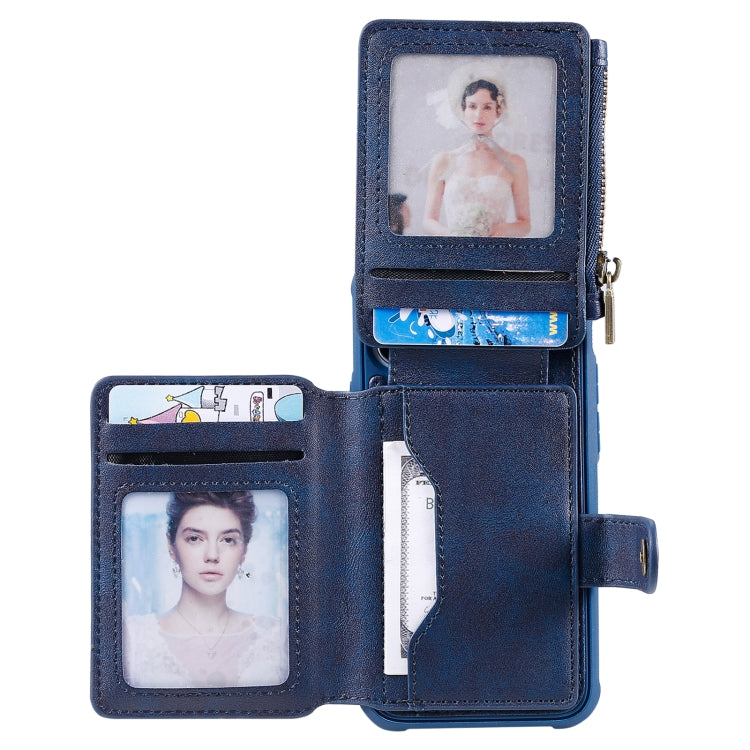 For iPhone 12 mini Zipper Shockproof Protective Case with Card Slots & Bracket & Photo Holder & Wallet Function