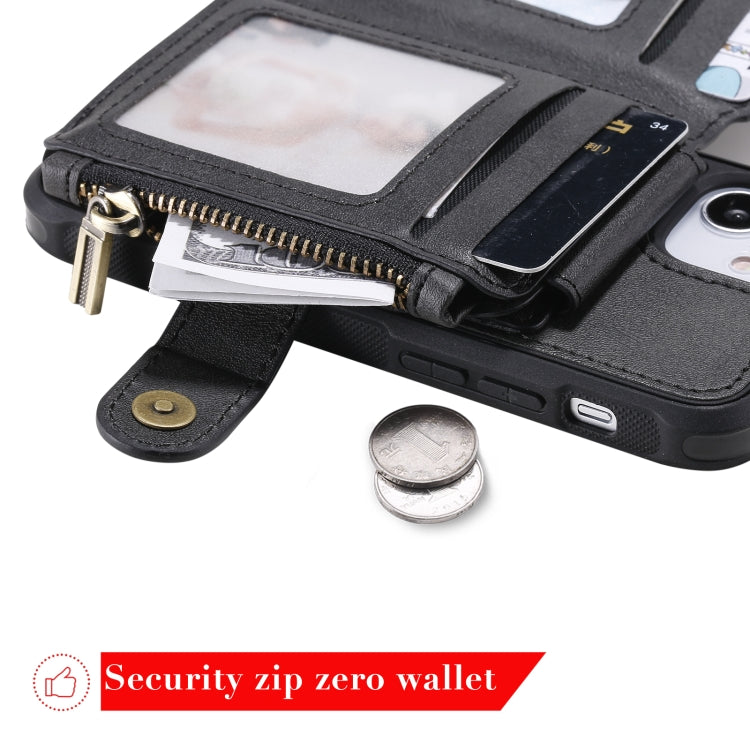 For iPhone 12 mini Zipper Shockproof Protective Case with Card Slots & Bracket & Photo Holder & Wallet Function