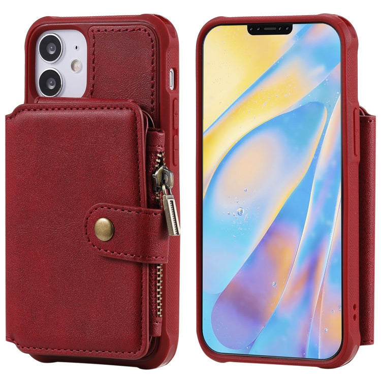For iPhone 12 mini Zipper Shockproof Protective Case with Card Slots & Bracket & Photo Holder & Wallet Function