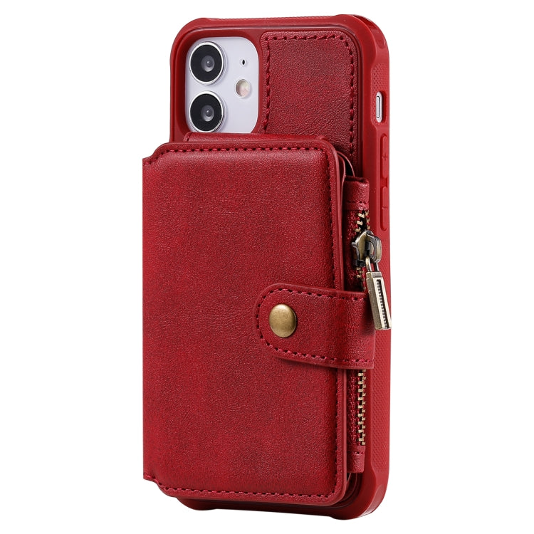 For iPhone 12 mini Zipper Shockproof Protective Case with Card Slots & Bracket & Photo Holder & Wallet Function