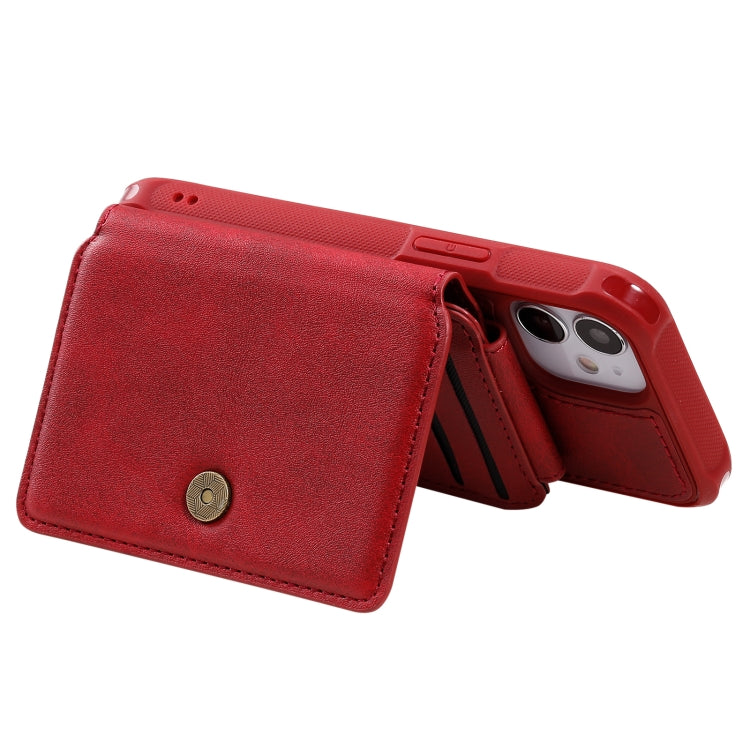 For iPhone 12 mini Zipper Shockproof Protective Case with Card Slots & Bracket & Photo Holder & Wallet Function