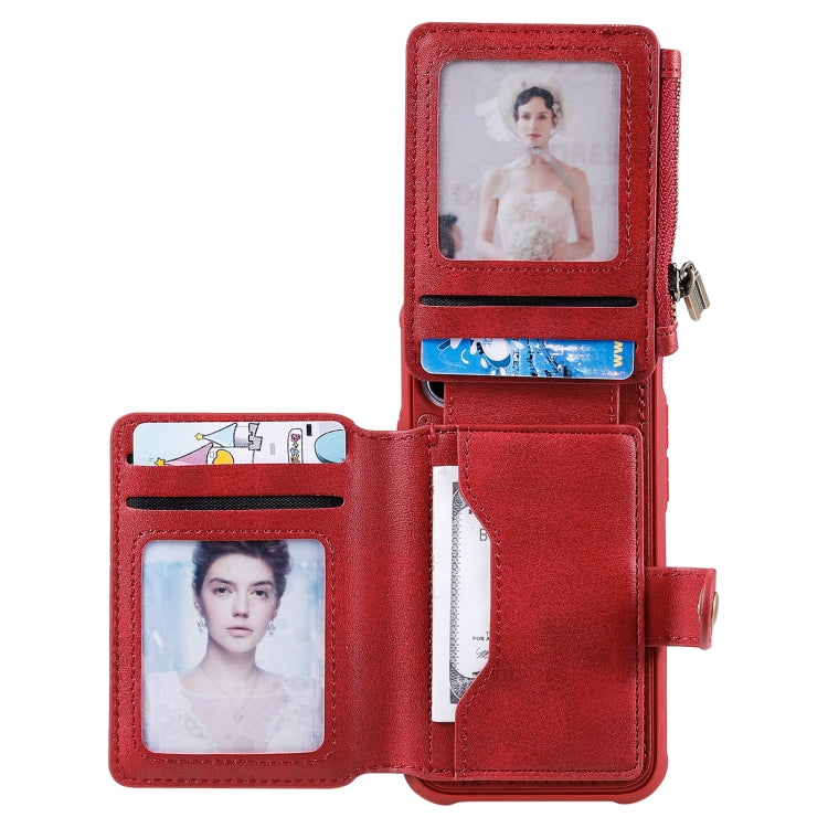 For iPhone 12 mini Zipper Shockproof Protective Case with Card Slots & Bracket & Photo Holder & Wallet Function