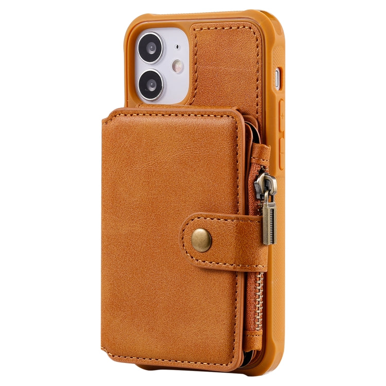 For iPhone 12 mini Zipper Shockproof Protective Case with Card Slots & Bracket & Photo Holder & Wallet Function