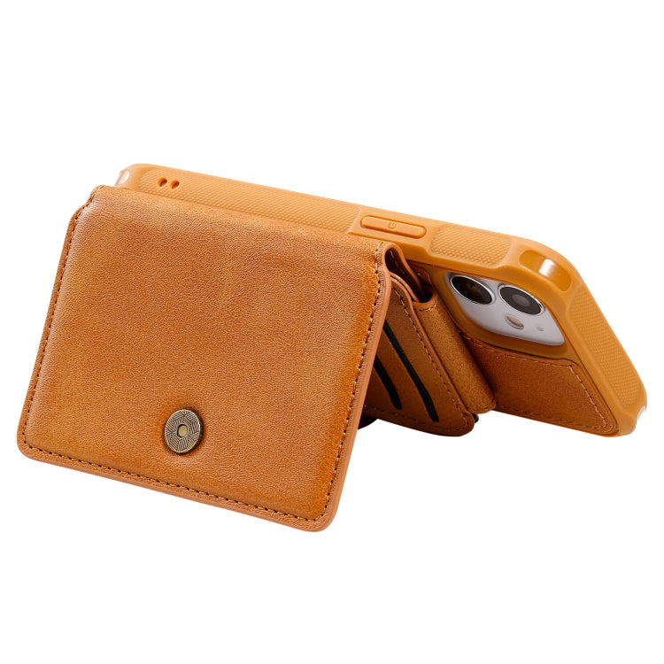 For iPhone 12 mini Zipper Shockproof Protective Case with Card Slots & Bracket & Photo Holder & Wallet Function
