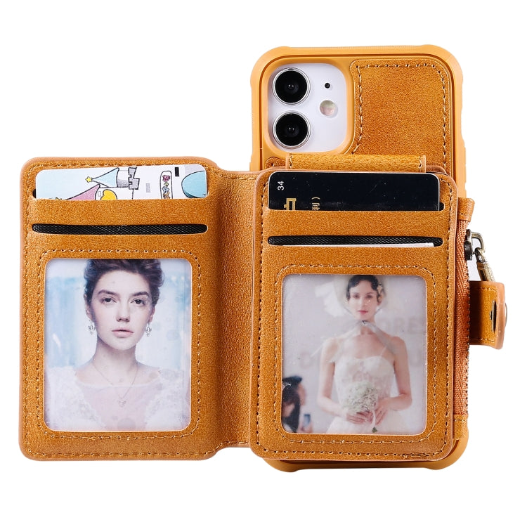 For iPhone 12 mini Zipper Shockproof Protective Case with Card Slots & Bracket & Photo Holder & Wallet Function