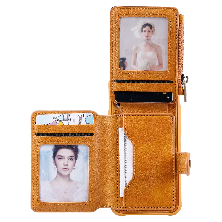 For iPhone 12 mini Zipper Shockproof Protective Case with Card Slots & Bracket & Photo Holder & Wallet Function