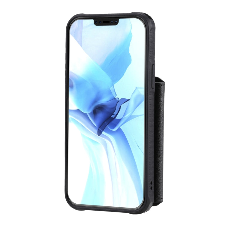For iPhone 12 / 12 Pro Zipper Shockproof Protective Case with Card Slots & Bracket & Photo Holder & Wallet Function
