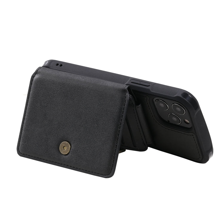 For iPhone 12 / 12 Pro Zipper Shockproof Protective Case with Card Slots & Bracket & Photo Holder & Wallet Function