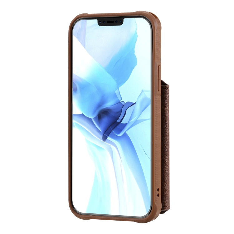 For iPhone 12 / 12 Pro Zipper Shockproof Protective Case with Card Slots & Bracket & Photo Holder & Wallet Function