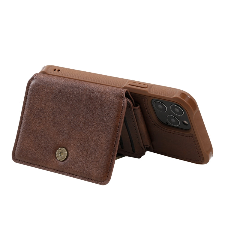 For iPhone 12 / 12 Pro Zipper Shockproof Protective Case with Card Slots & Bracket & Photo Holder & Wallet Function