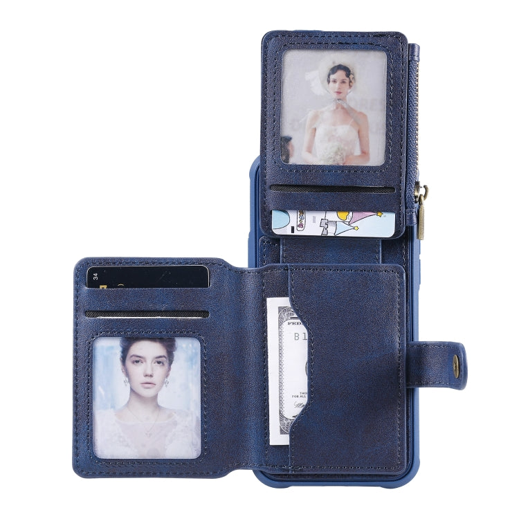 For iPhone 12 / 12 Pro Zipper Shockproof Protective Case with Card Slots & Bracket & Photo Holder & Wallet Function