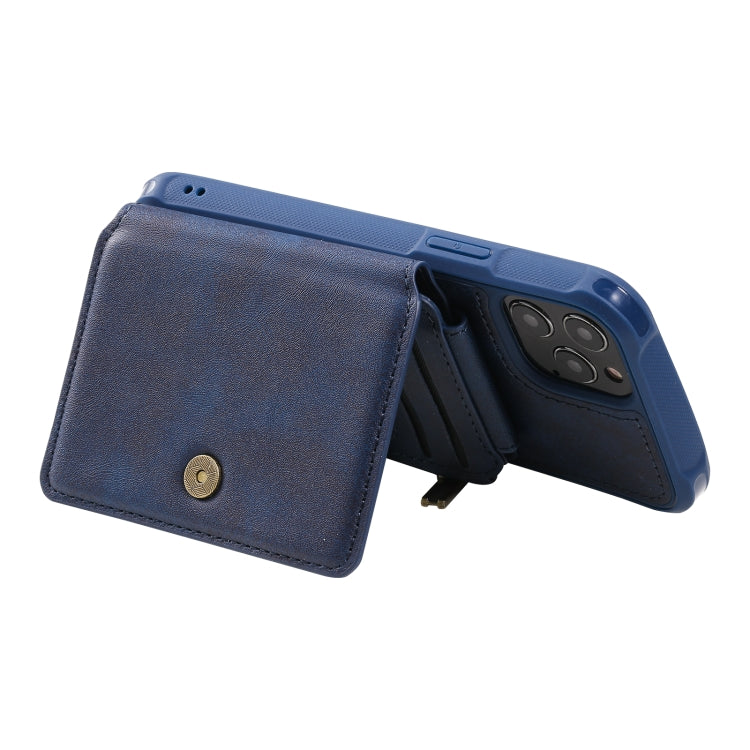 For iPhone 12 / 12 Pro Zipper Shockproof Protective Case with Card Slots & Bracket & Photo Holder & Wallet Function