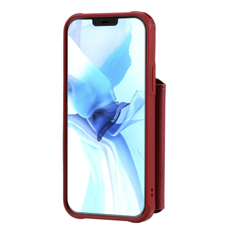 For iPhone 12 / 12 Pro Zipper Shockproof Protective Case with Card Slots & Bracket & Photo Holder & Wallet Function