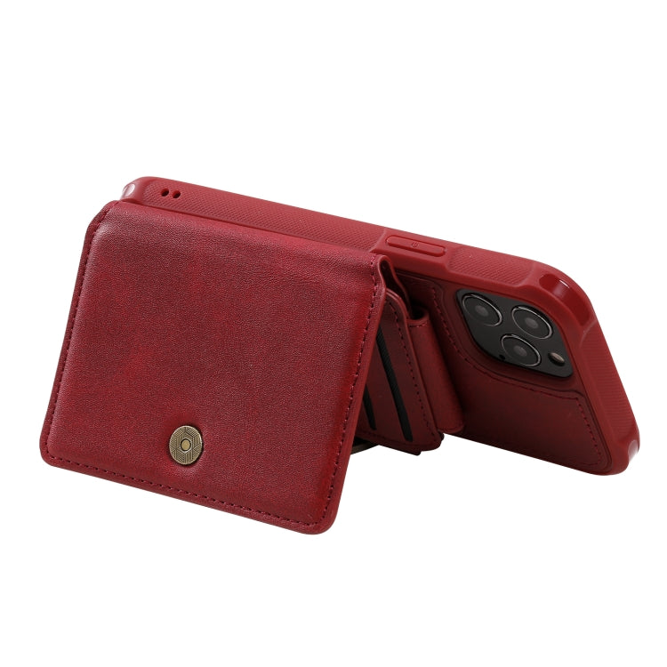For iPhone 12 / 12 Pro Zipper Shockproof Protective Case with Card Slots & Bracket & Photo Holder & Wallet Function