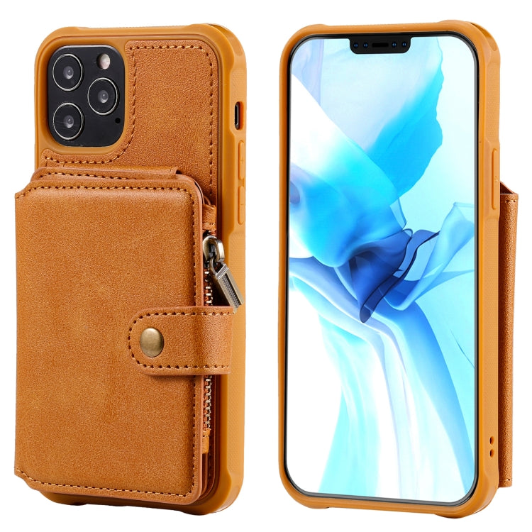 For iPhone 12 / 12 Pro Zipper Shockproof Protective Case with Card Slots & Bracket & Photo Holder & Wallet Function