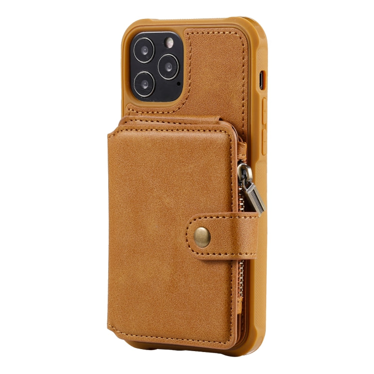 For iPhone 12 / 12 Pro Zipper Shockproof Protective Case with Card Slots & Bracket & Photo Holder & Wallet Function