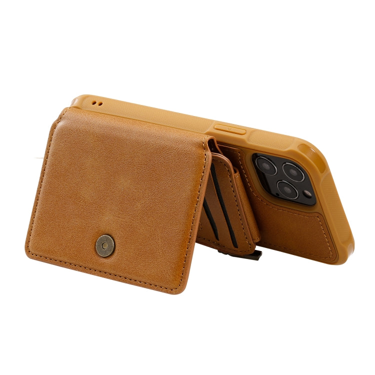 For iPhone 12 / 12 Pro Zipper Shockproof Protective Case with Card Slots & Bracket & Photo Holder & Wallet Function