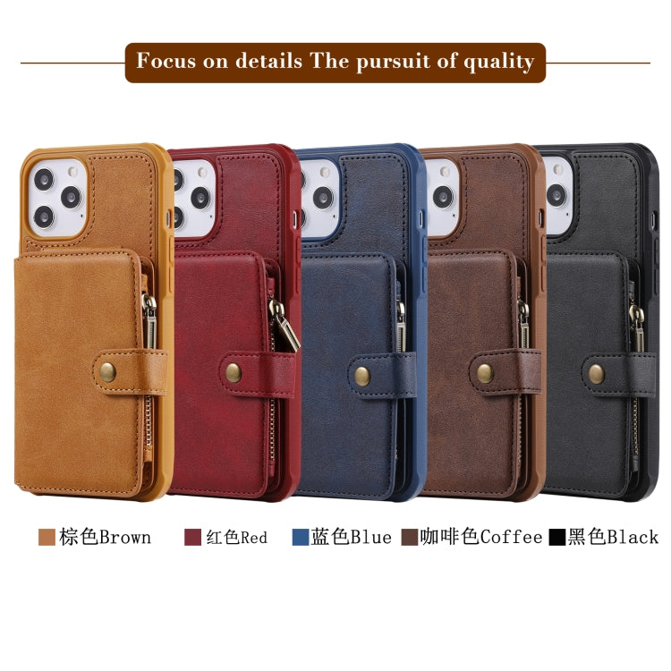 For iPhone 12 Pro Max Zipper Shockproof Protective Case with Card Slots & Bracket & Photo Holder & Wallet Function
