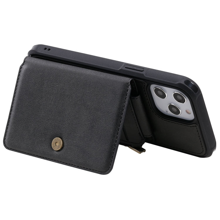 For iPhone 12 Pro Max Zipper Shockproof Protective Case with Card Slots & Bracket & Photo Holder & Wallet Function
