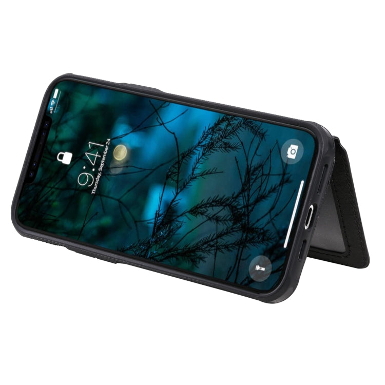 For iPhone 12 Pro Max Zipper Shockproof Protective Case with Card Slots & Bracket & Photo Holder & Wallet Function