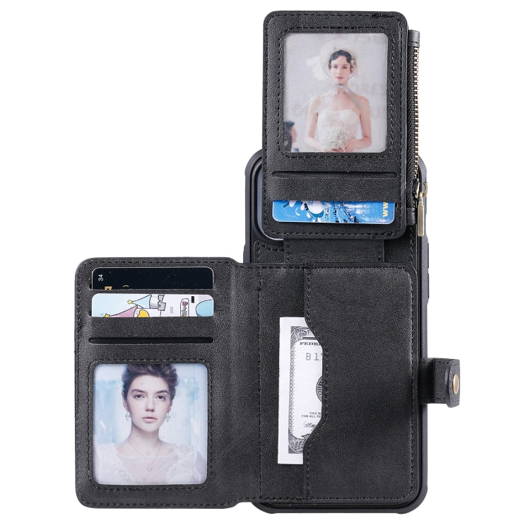 For iPhone 12 Pro Max Zipper Shockproof Protective Case with Card Slots & Bracket & Photo Holder & Wallet Function