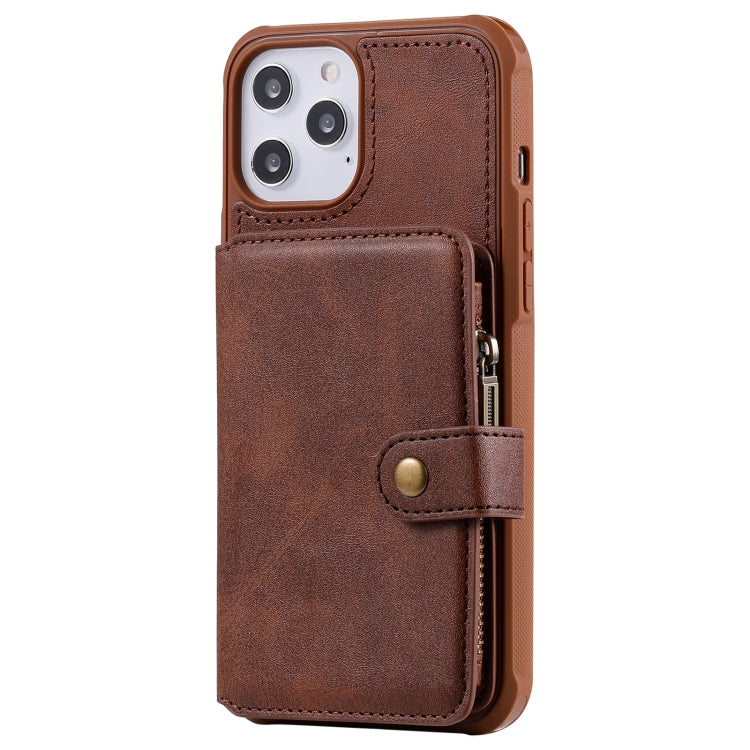 For iPhone 12 Pro Max Zipper Shockproof Protective Case with Card Slots & Bracket & Photo Holder & Wallet Function